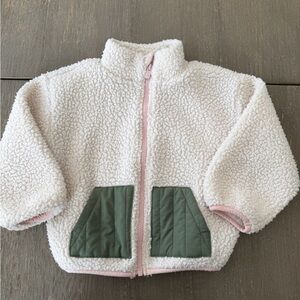 Old Navy Cream Sherpa Jacket with Pink Trim 3T